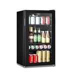 COMFEE' RCZ99BG2(E) Under Counter Beer & Drinks Fridge-93L Capacity,Holds up to 115 Cans, Premium Temperature Performance (2℃ to 15℃), Full Length Low-E Glass, Removable Shelves, LED Light, Low Noise