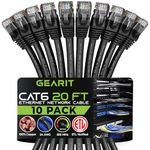 GearIT 10 Pack, Cat 6 Ethernet Cable Cat6 Snagless Patch 20 Feet - Computer LAN Network Cord, Black - Compatible with 10 Port Switch POE 10port Gigabit