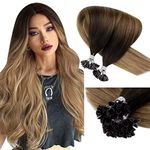 LaaVoo U Tip Hair Extensions Real Human Hair 20 Inch 50g 50s/pack Balayage Darkest Brown to Medium Brwon and Dark Blonde Hair Extensions Remy Straight Nail Tip Keratin Real Hair Extensions #2/6/18