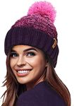 RockJock STORMACTIVE 100% Waterproof Ladies Unisex Chunky Ombre Warm Winter Teddy Fleece Lined Knitted Pompom Beanie Hat-Purple/Pink