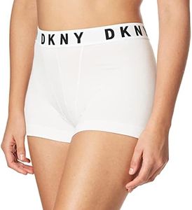 DKNY Women's Cozy Boyfriend Boxer Brief, White/Black, Large
