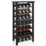 SMIBUY Bamboo Wine Rack, 28 Bottles Display Holder with Table Top, 7-Tier Free Standing Storage Shelves for Kitchen, Pantry, Cellar, Bar (Black)