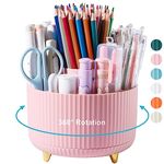 Lolocor 360° Rotation Pen Holder for Desk, 5 Slots Pencil Organizer Makeup Brush Holder Cup Storage Pen Cups Stylish Marker Pen Organizer Desk Accessories Organizer for Home School Office Pink