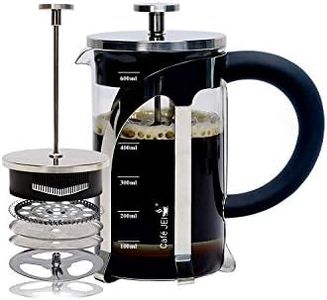 Cafe JEI French Press Coffee and Tea Maker 600ml with 4 Level Filtration System, Heat Resistant Borosilicate Glass, (Steel, 600ml)