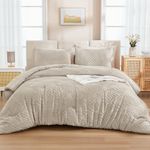 Andency Oatmeal Queen Comforter Set, Lightweight Fluffy Boho Bedding Comforter Set, 3 Pieces Tufted Farmhouse Shabby Chic Bed Set for All Seasons (1 Comforter 90x90In, 2 Pillowcases)