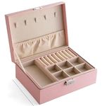 Akshvish Multi Jewelry Organizer Box 2-Tier PU Leather Portable Travel Jewelry Organizer Case with Lock Display Storage Holder boxes (Pink)