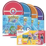 Pokémon Sticker Book Set Adventures with Ash, Set of 4 Sticker Books Featuring Pokémon Stories, Includes 16 Pages of Holofoil Pokémon Stickers, Travel and Airplane Activities for Kids, Ages 3 & Up