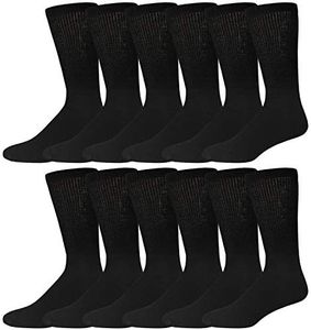 Big and Tall Diabetic Neuropathy Crew Socks, King Size Mens Athletic Socks (13-16, Black) - 12 pairs