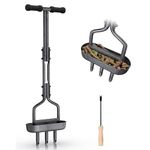 Lawn Aerator Manual Coring Tool, Aerator Lawn Tool with Soil Storage Tray, Upgraded 3 Core Tines Plug Aerator with Cleaning Tool, Yard Aeration Tools for Compacted Soil & Lawn Garden Care