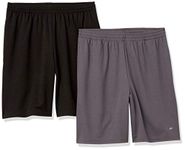 Amazon Essentials Men's 2-Pack Loose-Fit Performance Shorts, Dark Grey/Black, Large