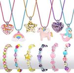 G.C 12 Pcs Necklace Bracelets Set with Cute Mermaid Unicorn Heart Star Rainbow Charms Kids Gift Toy Party Favors Pretend Play Dress up Friendship Costume Jewelry for Little Girls Toddler