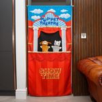 Hanging Doorway Puppet Theatre, Adjusts to Fit Doorways 50cm to 88cm, Includes 2x Soft Toy Hand Puppets, Children’s Pop Up Play Puppet Show, Indoor Toys, Kids Roleplay & Educational Toy (SHOW TIME)