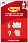 Command Medium Designer Hooks, White - Pack of 6 Hooks and 9 Adhesive Strips - Damage Free Hanging - Holds up to 1.3kg