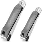 2pcs Nail Clippers for Hard nail with Catcher - Fingernail + Toenail - Sharp and Durable, Stainless Steel Nail Clippers for Men & Women, 18-month Replacement Warranty