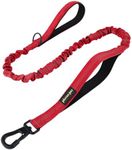 Plutus Pet Tactical Dog Lead with Carabiner Clasp, Reflective Nylon with 2 Padded Handles, Bungee Dog Lead for Medium and Large Breed, Red