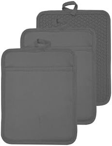 VEIKERY Oven Pot Holder with Pocket Cotton Heat Resistant Coaster Potholder Kitchen Hot Pad Oven Mitts for Cooking and Baking Square 7"x9" (Grey, Silicone)