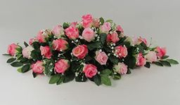 Artificial Flower Coffin Spray or Casket Topper Arrangement - 60 cm - with Pink Roses