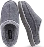 KuaiLu Mens Clog Slippers with Comfy Arch Support Orthotic Plantar Fasciitis Memory Foam Slippers for Men Winter Warm fluff Faux Fur Slip on Felt Houes Shoes Hard Rubber Sole Grey size 12