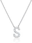 PAVOI 14K White Gold Plated Cubic Zirconia Initial Necklace | Letter Necklaces for Women | S Initial