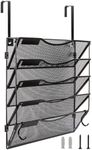BOHDK Wall File Organizer 5 Pockets, Mail Organizer, Hanging Folder Holder, Foldable | Hanging or Wall Mounted | Label Panel | 2 Hooks | Office Home School Organizer, Black