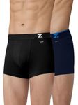 XYXX Men Micro Modal Trunk, Snug Fit, Solid, Pack of 2, XYTRNK2PCKN417L, Black+Black Iris, L