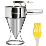 NejaMart Pancake Batter Dispenser with Baking Stand 600ml Pancake Dispenser a Multipurpose Baking Tool with Squeeze Handle for Cake Desserts, Stainless Steel Batter Pourer with Silicone Basting Brush