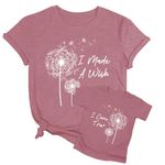 CAZYCHILD Mom and Me Matching Shirt I Made A Wish I Came True Dandelion Graphic T-Shirt Family Outfit Set Gifts Tee Tops, T-darkpink, 4T