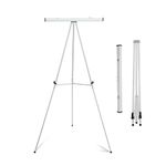 Falling in Art Aluminum Flip Chart Display Easel Stand with Adjustable Floor for Boardroom, Whiteboard, Paper Pads, Signage, 63 1/2'' High, Silver