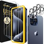 ivoler [3+3 Pack] Tempered Glass for iPhone 15 Pro Max Screen Protector 6.7'' [3 Pack] with [3 Pack] Camera Lens Protector with [Alignment Frame], Anti-Scratch Case Friendly Transparent HD Clear Film