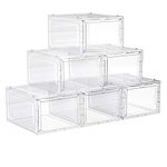 SONGMICS Shoe Boxes, Plastic Shoe Storage Organisers with Clear Doors, Set of 6, Stackable, Easy Assembly, 27 x 34.5 x 19 cm, up to UK Size 10, White LSP032W06
