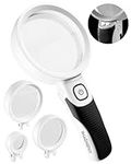 Lighted Magnifying Glass with Light and Interchangeable Lens - Ideal for Seniors with Macular Degeneration - Magnifying Glass for Reading - 2.5X, 5X, & 16X