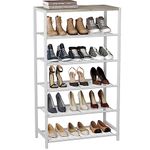 HOMEFORT Shoe Rack 6-Tier, Shoe Storage Shelf, Industrial Shoe Tower, Narrow Shoe Organizer for Closet Entryway, Small Shoe Rack Table with Durable Metal Shelves,White Oak