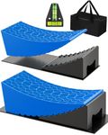 TGBOX RV Leveling Blocks Ramp Kit, 2 Packs Camper Leveler System for Travel with Two Chocks, 2 Anti-Slip Mats, 1T Bubble Level and Carry Bag, Up to 35000 LBS, Easier & Faster to Level Camper-Blue