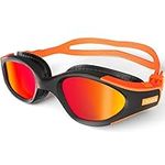 Cienfy Polarized Swimming Goggles Anti-fog, No Leaking Wide Vision Underwater Swim Goggles For Men Women(Orange/Black-Polarized Mirror Red Lens)