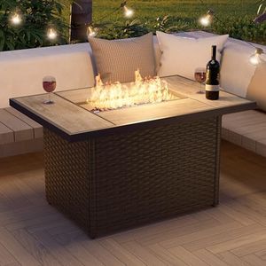 Grand patio Outdoor Propane Fire Pit Table with Cover/Lid for Patio, 43 inch 60,000 BTU,Wicker/Rectangle