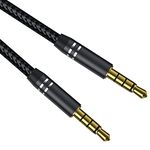 3.5mm AUX Cable Cord (6Ft/1.8M), Male to Male Audio Cable, Auxiliary Headphone Extension Cable, 4 Pole Hi-Fi Stereo Cable for car, Speaker, Smartphone, Laptop, PC, iPhone, iPad (Braided Black, 1 Pack)