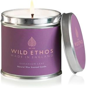 Wild Ethos Naturals Premium Scented Natural Wax Tin Candle - Geranium Leaf Scent - Hand-Poured in UK - Burn Time 40+ Hours - Natural Ingredients for Less Smoke & Slow Burn