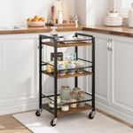 PULLAFUN Kitchen Island on Wheels Industrial Kitchen Rolling Cart, 3-Tier Rolling Kitchen Cart Storage Snack Coffee Cart for Living Room, Bathroom, Office