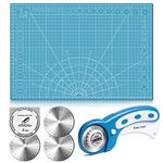 Miuzei Self-Healing Cutting Mat with Rotary Cutter, A3 Crafting Cutting Mat Cutting Board, 3-Layer PVC Double Sided Mat with 45mm Fabric Cutter for Cutting/Sewing/Crafts/Quilting (Blue)