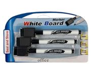 Seal and Store Black Magnetic Dry Wipe Markers Whiteboard Pens with Eraser - 3 Pack