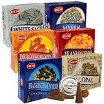 Hem Incense Cones Variety Pack #4 and Inscents-Cones Burner Holder with 6 Most Popular Fragrances - Dragons Blood, Frankincense, Myrrh - Total 60 Scented Cone Incense (6 Scents x 10 Conos)