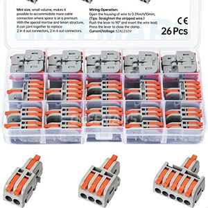 GKEEMARS 26Pcs Compact Splicing Connectors Wire Connectors Kit 2, 3 and 5 Circuit Inline Splices 24-12 AWG (Grey)