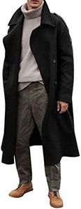 RINTONIX Men's Oversized Notched Long Faux Wool Blend Trench Coat Single Breasted Knee Length Lapel Winter Jacket(BL-L)