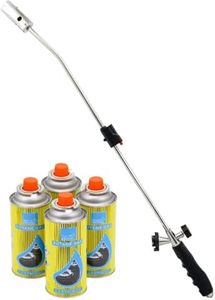 Weed Wand Killer with Adjustable Flame - Blowtorch Butane Gas Destroys Garden Moss, Fungus, De-Icing, Lighting BBQ's - Weed Zapper with Cordless Design (Weed Wand + 4 Canisters)