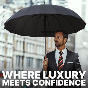 Royal Walk Large Black Umbrella – Windproof Automatic Open