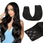 MAXITA Clip in Hair Extensions Real Human Hair, 18 Inch Natural Black 7pcs 120g, Remy Human Hair Extensions Clip in Black Hair Extensions Straight Natural Hair for Woman