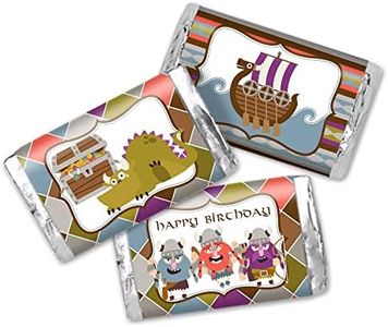 Amanda Creation Calling All Vikings Viking Themed Birthday Party Mini Chocolate Candy Bar Sticker Wrappers, 45 1.4" x 2.6" Wrap Around Labels, Great for Party Favors