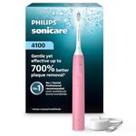 Philips Sonicare 4100 Rechargeable Electric Toothbrush, with Pressure Sensor, 2 Intensity Settings, SmarTimer and QuadPacer, 14-Day Battery Life, Deep Pink, Model HX3681/26