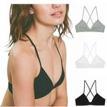 Cotton Bras for Women Non Wired, Sexy Solid Color Triangle Bra Ribbed Cross Back Spaghetti Strap Bra V Neck Unpadded Bra Ladies Seamless Bras for Women UK Women's Underwear Bralette Sale Black