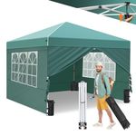 Ej.Victor Gazebo, One Push Pop up Gazebo with Sides 3m x 3m and Wheeled Bag, Heavy Duty Gazebo Waterproof & Sunproof, Perfect for Garden, Party,Camping, Hut Tub Green